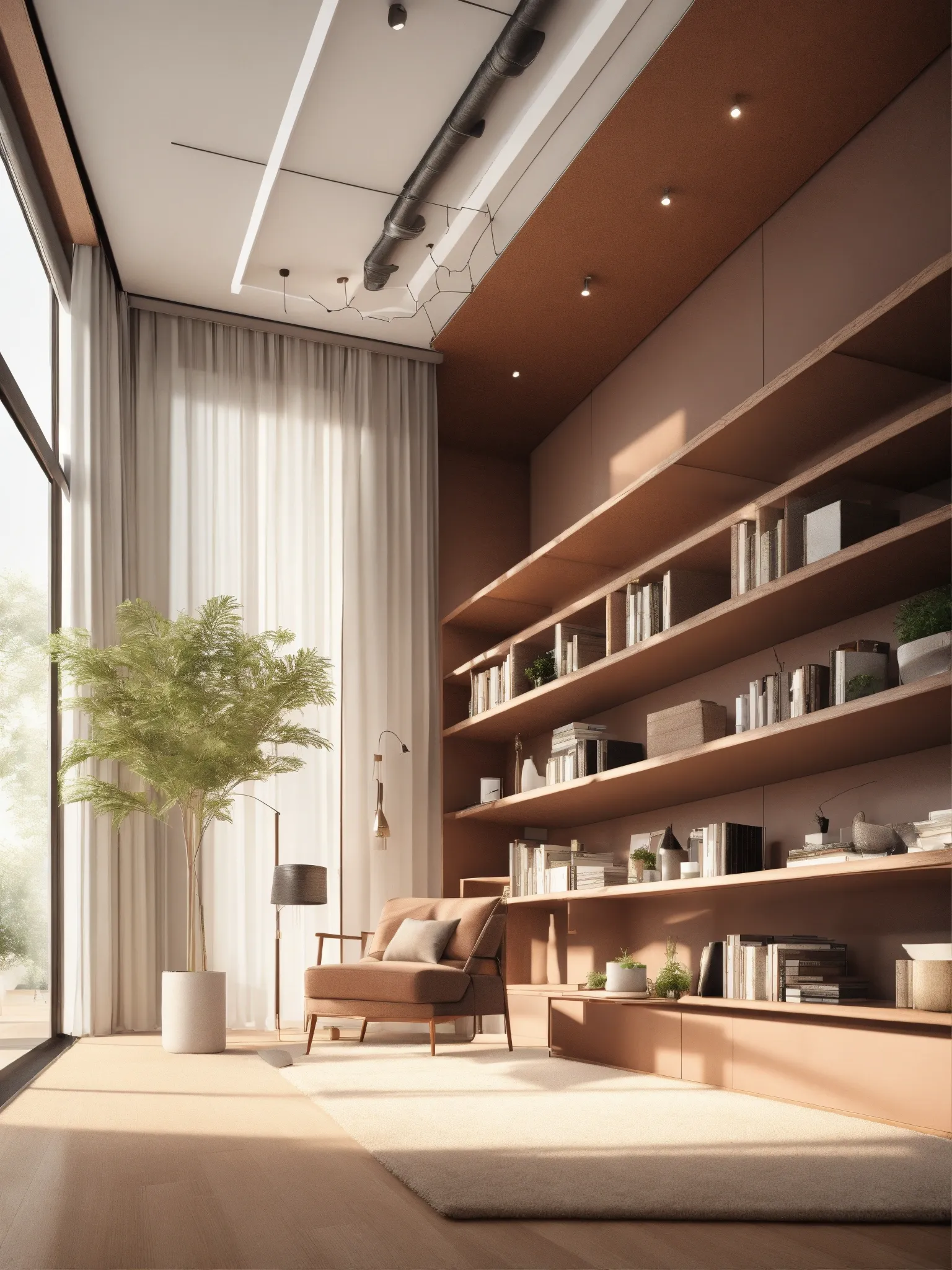 Three interior design styles showing different curtain applications