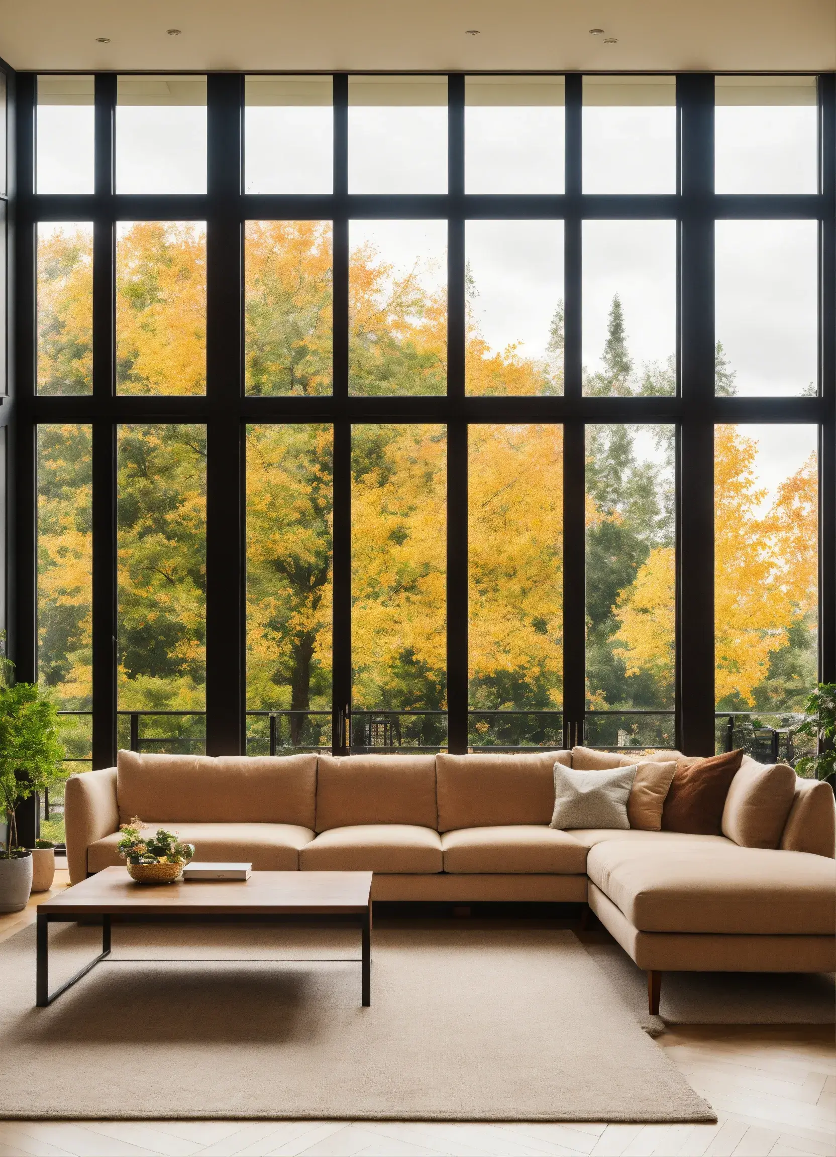 Eclectic living space with textured hemp curtains