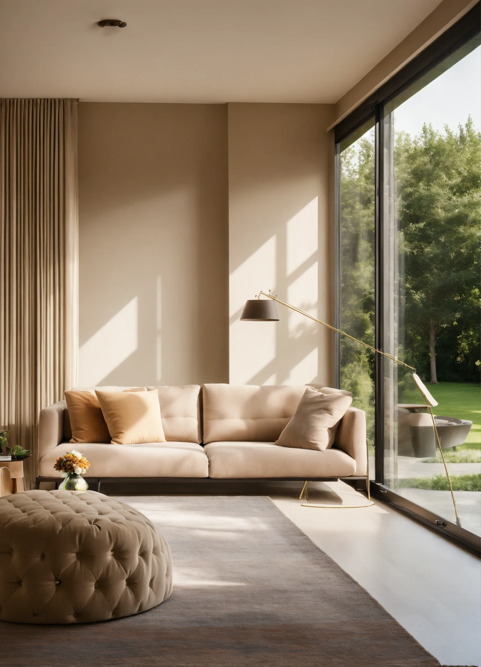 Layered bedroom with flowing linen curtains